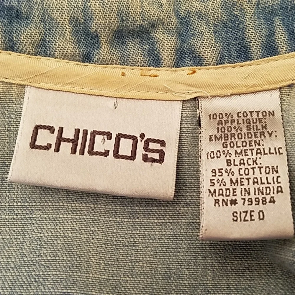 Chico's Jeweled Denim Boho Western Embellished Jacket Size Small